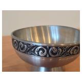 Vintage Pewter Footed Bowl by Vaga Norsk Tinn (Norway) / Ornate Rosemailing design / #31 3 1/2' x 6 1/2'