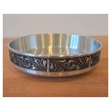 Vintage Pewter Bowl (Norway) / Traditional Rosemaling pattern / 2 1/4' x 8 1/2'