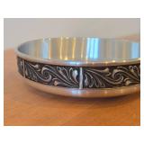 Vintage Pewter Bowl (Norway) / Traditional Rosemaling pattern / 2 1/4' x 8 1/2'