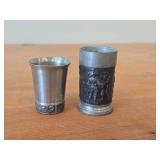 Lot of (2) Shot Glasses - German Pewter (Rein Zinn) 3' and Norwegian Pewter 2-1/2'