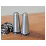 Lot of (7) Norsk Tinn Pewter Housewares - (4) Napkin Holders, (1) Napkin Holder by Rolf, (2) Salt and Pepper Shakers (Norway)
