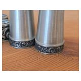 Lot of (7) Norsk Tinn Pewter Housewares - (4) Napkin Holders, (1) Napkin Holder by Rolf, (2) Salt and Pepper Shakers (Norway)