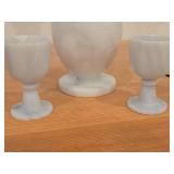 Vintage White Marble Sake Set - Decanter and (2) Small Pedestal Cups