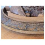 Vintage Hand-Carved Monkey Pod Wood Set of Fruit in Decorative Bowl