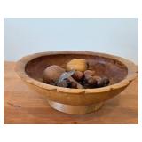 Vintage Hand-Carved Monkey Pod Wood Fruit Bowl Set 5' x 13 1/2'