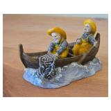 Lot of (2) Fishermen In Boats theme Handpainted Resin Figurines (Norway)