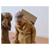 Vintage Old Traveling Couple theme Hand-carved Handpainted Wooden Figurines Set of 2 - Folk Art by Norsk Husflid Engros (Norway)