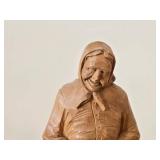 Vintage Folk Art Elderly Woman with Basket theme Hand-carved Wooden Figurine (Norway)