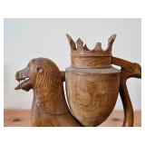Vintage Lion with Crown theme Carved Wood Hand Washing Vessel / Medieval Aquamanile style