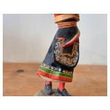 Vintage Authentic Norwegian Folk Art Girl with Horn theme Hand-carved Handpainted Wooden Figurine by Henning (1970's) (Norway)