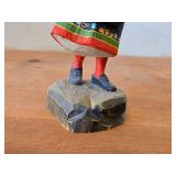 Vintage Authentic Norwegian Folk Art Girl with Horn theme Hand-carved Handpainted Wooden Figurine by Henning (1970's) (Norway)