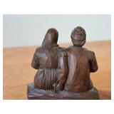 Vintage Man and Woman Sitting on a Log theme Handcarved Wooden Figurine