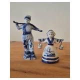 Vintage Water Boy theme Ceramic Figurine Set of 2 / Delft style