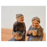 Vintage Elderly Women Drinking Coffee theme Handcarved Wooden Folk Art Figurine (Norway)