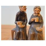 Vintage Elderly Women Drinking Coffee theme Handcarved Wooden Folk Art Figurine (Norway)