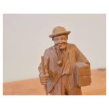 Vintage Man with Walking Stick Smoking Pipe theme Hand Carved Wood Folk Art Figurine (Germany)