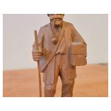 Vintage Man with Walking Stick Smoking Pipe theme Hand Carved Wood Folk Art Figurine (Germany)