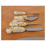 French Ivory Handled Stainless Steel Flatware - Salt and Pepper Shakers, Cake Server, Butter Knife, Knives (x2), Olive Forks (x2) by Sheffield (England)