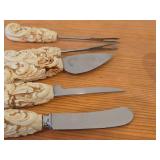 French Ivory Handled Stainless Steel Flatware - Salt and Pepper Shakers, Cake Server, Butter Knife, Knives (x2), Olive Forks (x2) by Sheffield (England)