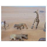 Vintage Set of 13 Hand carved Wooden Safari Animals Figurines (Rhino, Zebra, Giraffe, Lion and more)