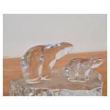 Ploar Bear and Cub theme Scandinavian Crystal Figurine by Willy Johanson for Hadeland Glasswork