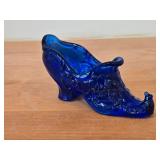 Slipper theme Mosser Glass Victorian Rose Cobalt Blue Glass Figurine