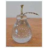 Vintage Pear theme Hand-Blown Art Glass Paperweight with Brass Stem and Leaf