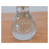 Vintage Pear theme Hand-Blown Art Glass Paperweight with Brass Stem and Leaf