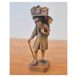 Vintage The Clock Peddler Hand Carved Wood Figurine by Anri (Italy)