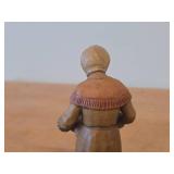Vintage Peasant Woman Holding Coffee Pot and Cups theme Hand Carved Wood Figurine by Anri (Italy)
