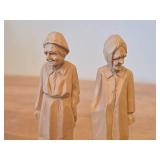Lot of (2) Vintage Quebec Folk Art theme Hand Carved Wood Figurines by Paul E. Caron (Canada)
