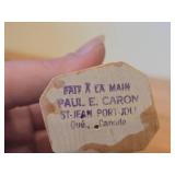 Lot of (2) Vintage Quebec Folk Art theme Hand Carved Wood Figurines by Paul E. Caron (Canada)