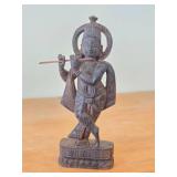 Vintage Hand Carved Wooden Statue of a Hindu Deity Krishna Playing Flute