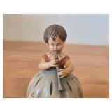 Vintage Anri Swiss Music Reuge Girl Playing Horn theme Hand Carved Handpainted Music Box