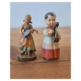 Lot of (2) Vintage Hand Carved Wooden Figurines by Anri - Girl With Harp, Girl with Goose
