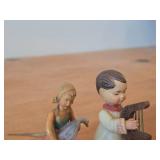 Lot of (2) Vintage Hand Carved Wooden Figurines by Anri - Girl With Harp, Girl with Goose