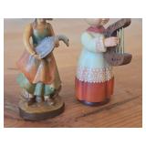 Lot of (2) Vintage Hand Carved Wooden Figurines by Anri - Girl With Harp, Girl with Goose