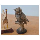 Lot of (3) Vintage Folk Art theme Hand Carved Wooden Figurines - Rooster, Owl, Young Camel