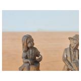 Lot of (2) Vintage Boy and Girl Playing Drums theme Hand Carved Wooden Figurines (Germany (likely))