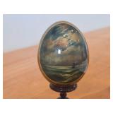 Russian Fedoskino theme Handpainted Lacquer Egg Figurine with Stand