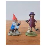 Lot of (2) Vintage Figurines - Porcelain Gnome by Gorham 1980's, Resin Girl and Rabbit by Blossom Bucket (China)