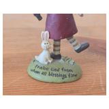 Lot of (2) Vintage Figurines - Porcelain Gnome by Gorham 1980's, Resin Girl and Rabbit by Blossom Bucket (China)