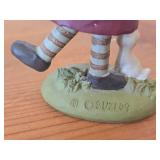 Lot of (2) Vintage Figurines - Porcelain Gnome by Gorham 1980's, Resin Girl and Rabbit by Blossom Bucket (China)