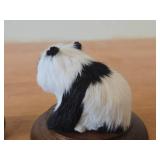 Lot of (5) Vintage Figurines - Panda Bear with Real Fur Covered Wood Figurine with wood base and glass cover, Mid century Modern Teal Wood Cat Family Danish Style 4' long Set of 4