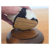 Lot of (5) Vintage Figurines - Panda Bear with Real Fur Covered Wood Figurine with wood base and glass cover, Mid century Modern Teal Wood Cat Family Danish Style 4' long Set of 4