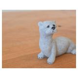 Lot of (2) Figurines - Hand Carved Dark Wood Dolphin Figurine (possible Rosewood) 3-1/2', Quarry Critters Opie Otter Figurine by Second Nature Design made of faux stone/resin