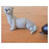 Lot of (2) Figurines - Hand Carved Dark Wood Dolphin Figurine (possible Rosewood) 3-1/2', Quarry Critters Opie Otter Figurine by Second Nature Design made of faux stone/resin