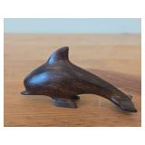 Lot of (2) Figurines - Hand Carved Dark Wood Dolphin Figurine (possible Rosewood) 3-1/2', Quarry Critters Opie Otter Figurine by Second Nature Design made of faux stone/resin