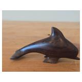 Lot of (2) Figurines - Hand Carved Dark Wood Dolphin Figurine (possible Rosewood) 3-1/2', Quarry Critters Opie Otter Figurine by Second Nature Design made of faux stone/resin