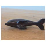Lot of (2) Figurines - Hand Carved Dark Wood Dolphin Figurine (possible Rosewood) 3-1/2', Quarry Critters Opie Otter Figurine by Second Nature Design made of faux stone/resin